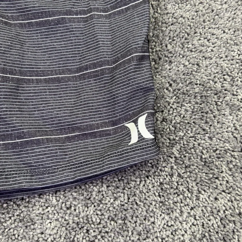 Hurley Board Shorts Boys 12 Gray Striped Swim Trunks Drawstring Surf Beach